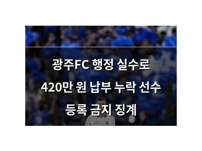 광주FC 행정 실수로 420만 원 납부 누락 선수 등록 금지 징계